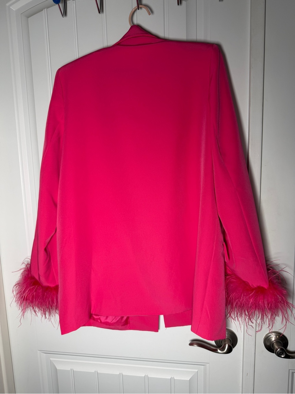 Peppermayo Shake it Off Hot Pink Feather Trim oversized Blazer - Picture 7 of 9